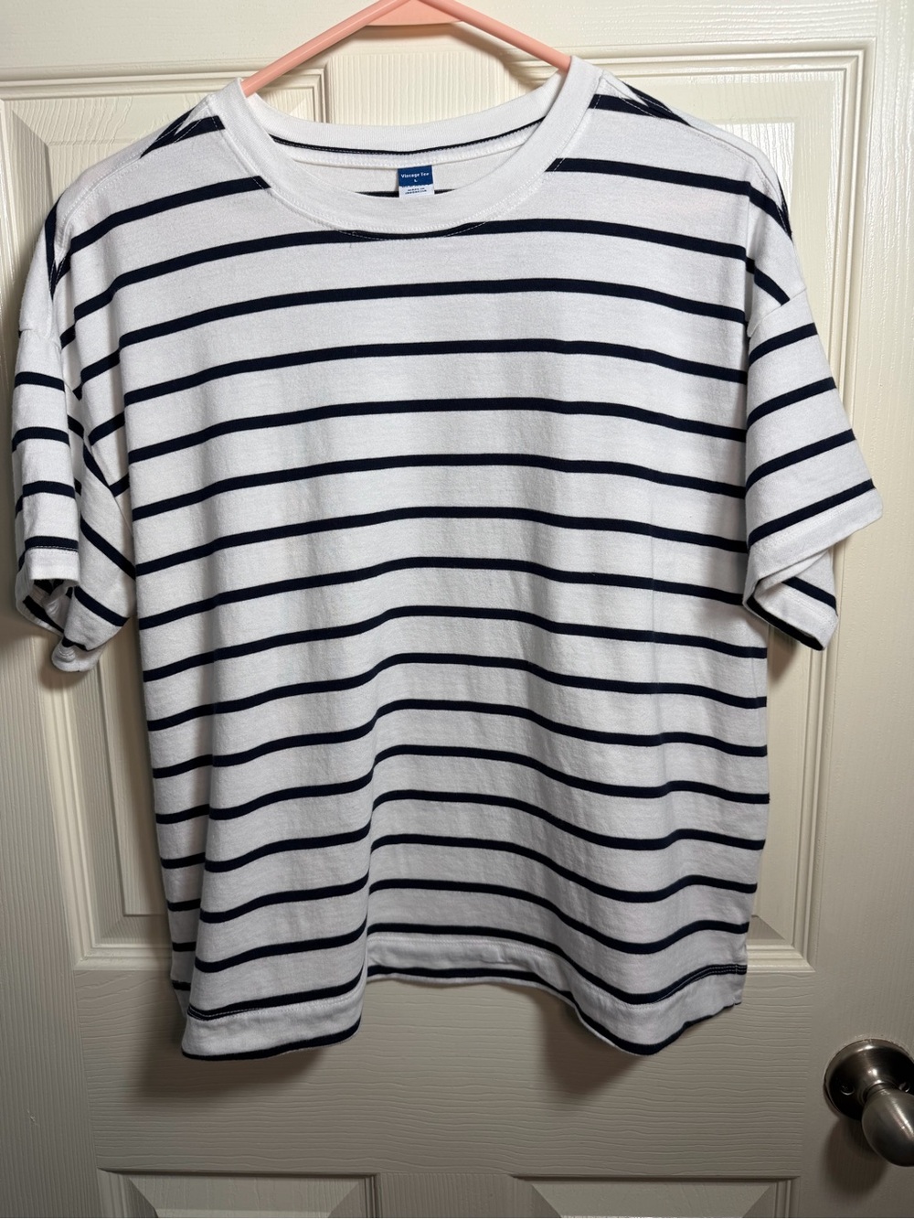 Women’s Old Navy Vintage Tee White T-Shirt with Navy Horizontal Stripes, size L